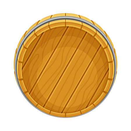 Wooden barrel, view from above, oak cask for storing alcoholic beverages vector illustrationのイラスト素材