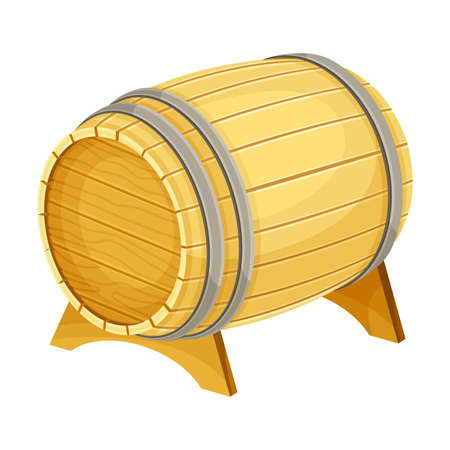 Wooden barrel for wine or beer on stand, oak cask for storing alcoholic beverages vector illustrationのイラスト素材