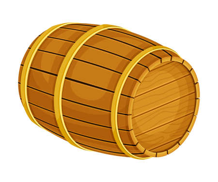 Wooden barrel, three quarters view. Oak cask for storing alcoholic beverages vector illustrationのイラスト素材
