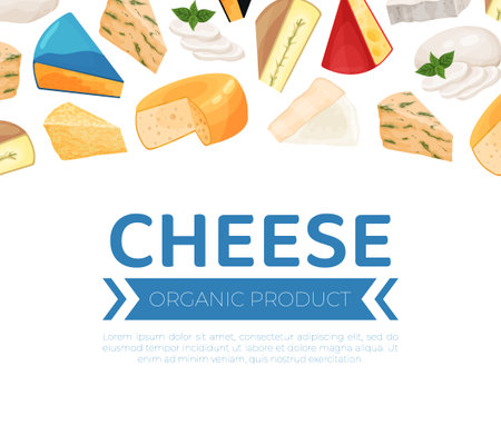 Cheese organic product banner. Farm market or grocery store design vector illustrationのイラスト素材
