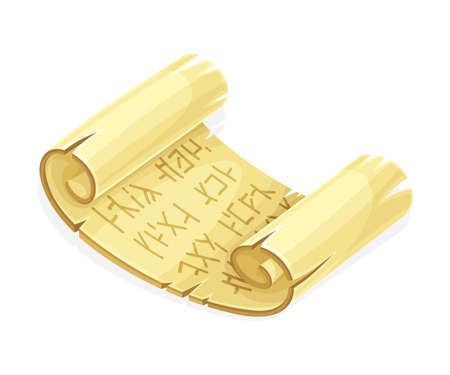 Ancient egyptian papyrus scroll with hieroglyphs vector illustration on white backgroundのイラスト素材