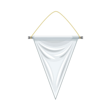 White hanging triangle pennant. Blank fabric flag, advertising banner vector illustrationのイラスト素材