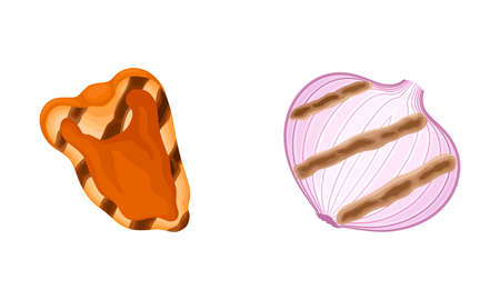 Grilled Bell Pepper and Onion as Cooked Food Vector Setのイラスト素材