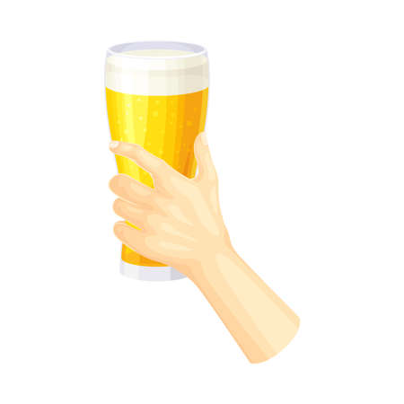 Male hand holding glass of beer vector illustration on white backgroundのイラスト素材