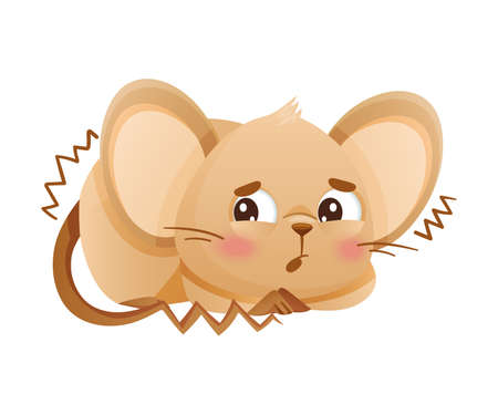 Cute little mouse mouse trembling with fear. Adorable funny baby animal character cartoon vector illustrationの素材 [FY310180943416]