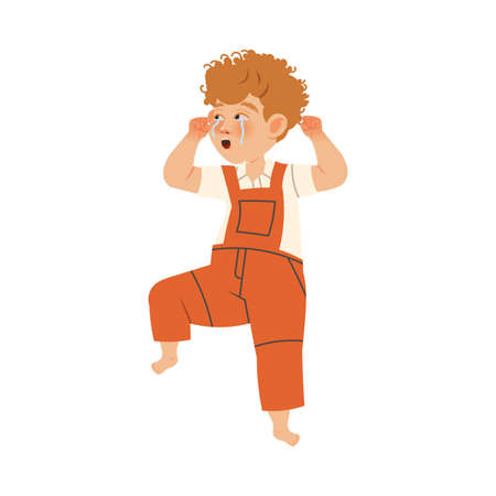 Stressed little boy covering his ears to stop hearing quarrel vector illustrationのイラスト素材