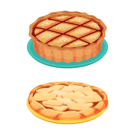 Sweet homemade fruit and berry crumble pies set. Delicious tasty dessert vector illustrationのイラスト素材