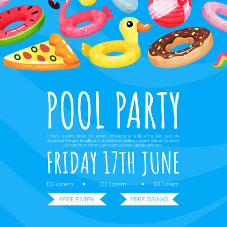 Pool party banner template. Summer party invitation, poster, background vector illustrationのイラスト素材