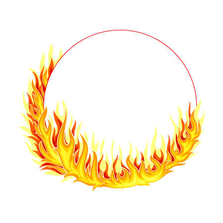 Fire Round Frame with Hot Burning Tongue of Flame and Border Line Vector Illustrationのイラスト素材