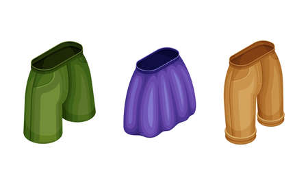 Fashionable female clothing set. Shorts and skirt isometric vector illustrationのイラスト素材