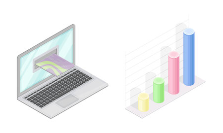 Financial management and investment. Statistics, analysis, analytics, accounting, vector...