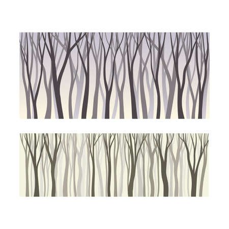 Seamless lifeless forest trees silhouettes. Early spring or late autumn background vector illustrationのイラスト素材