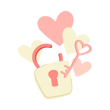Valentines Day with Pink Lock and Key with Heart Vector Illustrationのイラスト素材