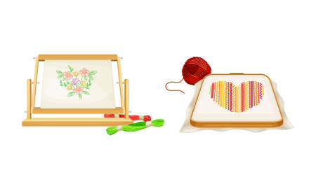 Embroidery equipment and sewing accessories set vector illustrationのイラスト素材