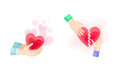 Human hands with red heart set cartoon vector illustration on white backgroundのイラスト素材