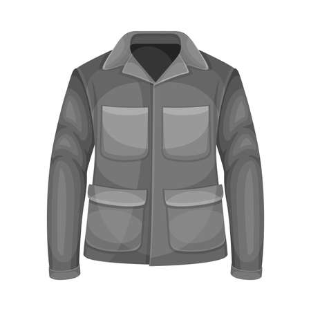 Black Jacket with Sleeves and Chest Pocket as Uniform and Workwear Clothes Vector Illustrationのイラスト素材