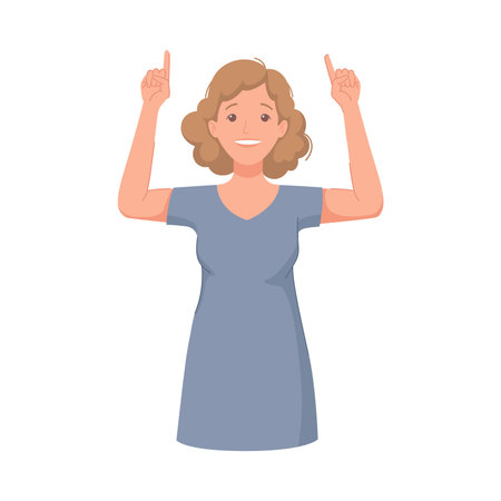 Woman Character Indicating Something Pointing with Index Finger as Hand Gesture Specifying Direction Vector Illustrationのイラスト素材
