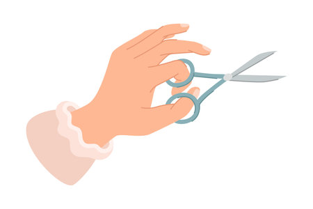 Hand Holding Pair of Scissors for Cutting Paper Vector Illustrationのイラスト素材