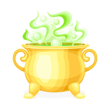 Boiling Witch Yellow Cauldron with Steaming Poison as Magical Object and Witchcraft Item Vector Illustrationのイラスト素材