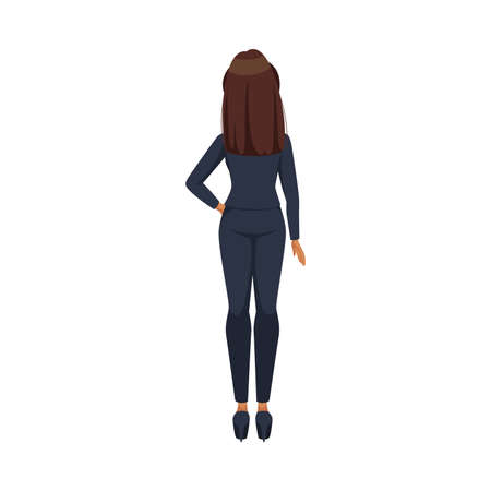 Office Woman Character with Ponytail Wearing Formal Suit Standing Back View Vector Illustrationのイラスト素材