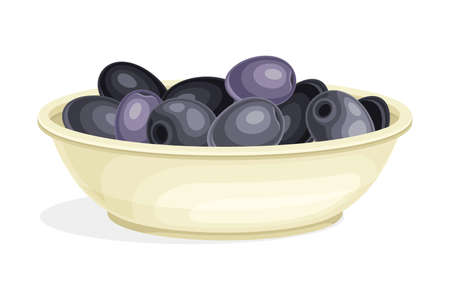 Olives Cultivar with Small Black Drupe Fruit Rested in Bowl Vector Illustrationのイラスト素材