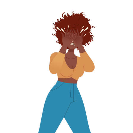 Woman Character Crying, Weeping and Sobbing from Sorrow and Grief Feeling Sad and Upset Vector Illustrationのイラスト素材