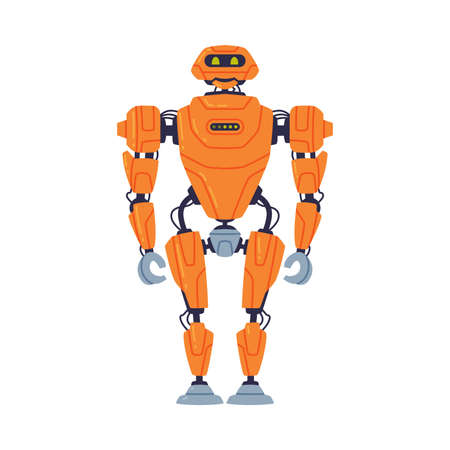 Metal Orange Robot Machine with Limbs for Labor Automation Vector Illustrationのイラスト素材