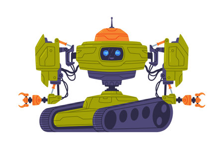 Metal Robot Machine with Limbs for Labor Automation Vector Illustrationのイラスト素材