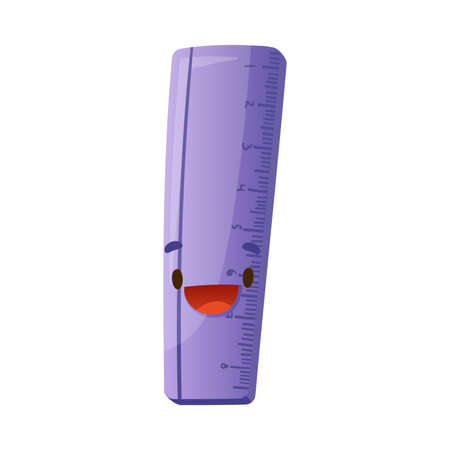 Funny Purple Ruler as School Item with Smiling Face as Cartoon Education Supply Vector Illustrationのイラスト素材