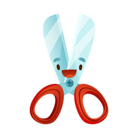 Funny Pair of Scissors as School Item with Smiling Face as Cartoon Education Supply Vector Illustrationのイラスト素材