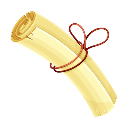 Old Scroll or Roll of Papyrus, Parchment or Paper Tied with Red Rope Vector Illustrationのイラスト素材