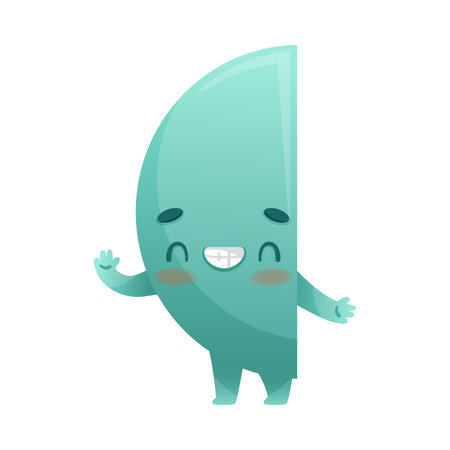 Funny Semicircle as Geometric Shape Character with Smiling Face Expression Waving Hand Vector Illustrationのイラスト素材