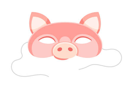Carnival Pig Mask with Strings as Head Accessory for Festive Party Celebration Vector Illustrationのイラスト素材