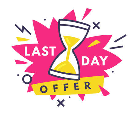 Last Day Hot Sale Countdown Badge with Hourglass as Promo Sticker Vector Illustrationのイラスト素材