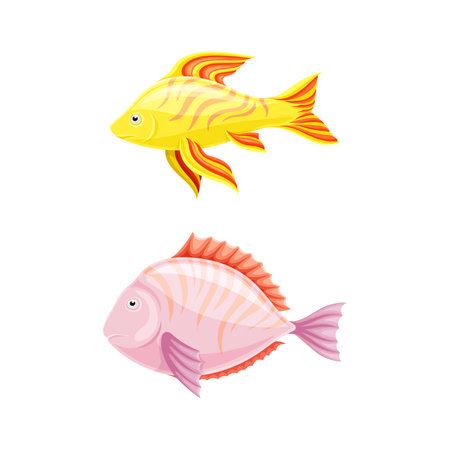 Colorful Fish as Aquatic Gill-bearing Animal with Fin and Tail Vector Setのイラスト素材
