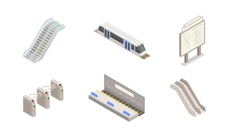 Metro or Subway as Rapid Transit Urban System with Electric Railway, Platform, Ticket Barrier and...