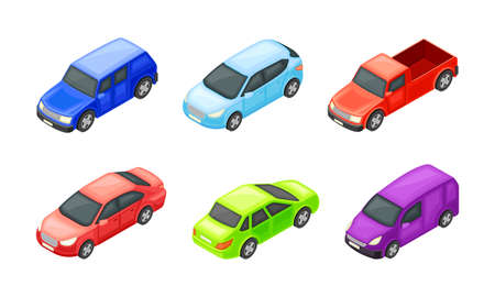 Urban Transport and Vehicle with Motor Car Isometric Vector Setのイラスト素材