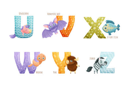 Animal Near Big Alphabet Letter with Name for Preschool Education Vector Setのイラスト素材