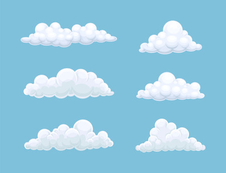 Soft White Fluffy Clouds in Blue Sky and Heaven Vector Set