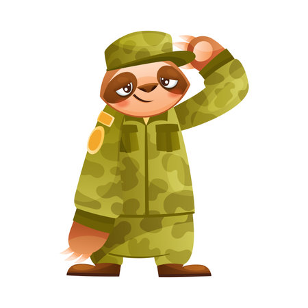 Funny Sloth Mammal as Military Worker Wearing Professional Khaki Uniform Vector Illustrationのイラスト素材
