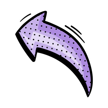 Curved Purple Arrow with Pointed End and Dots Doodle Style Vector Elementのイラスト素材