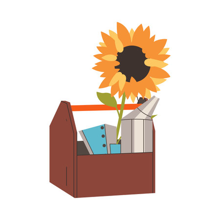Beekeeping with Smoker and Sunflower in Wooden Box Vector Illustrationのイラスト素材