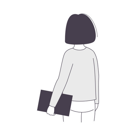 Woman Business Character Standing with Clip Board Back View Vector Illustrationのイラスト素材