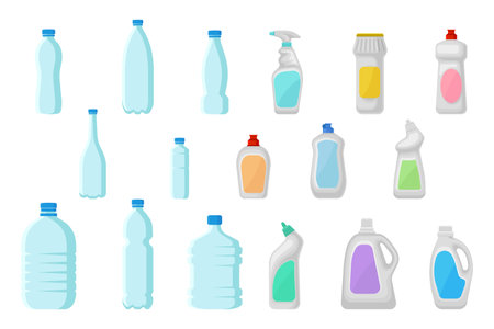 Plastic Detergent Bottle with Cleaning Liquid as Domestic Disinfectant for Washing Vector Big Setのイラスト素材