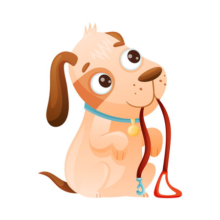 Cute Dog Sitting on Hind Legs with Leash as Domestic Pet Vector Illustrationのイラスト素材