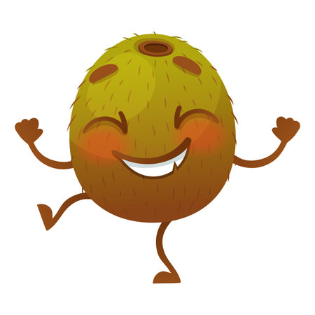 Cartoon Kiwi Fruit Dancing and Cheering Enjoying Summer Season Vector Illustrationのイラスト素材