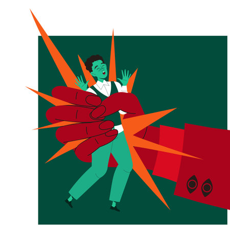 Manipulation of People with Red Hand Holding Tight Screaming Man Vector Illustrationのイラスト素材