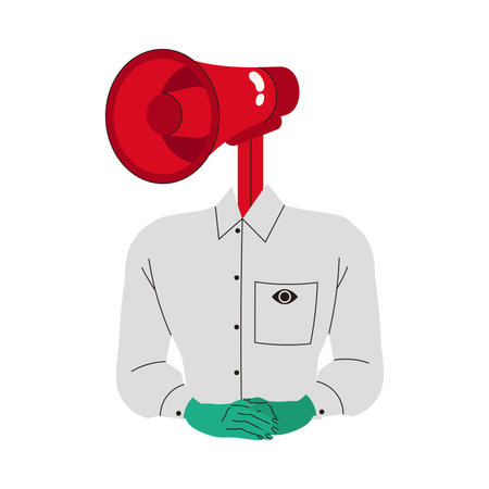 Manipulation of People with Man Reporter Having Megaphone Head Broadcasting News on TV Vector Illustrationのイラスト素材