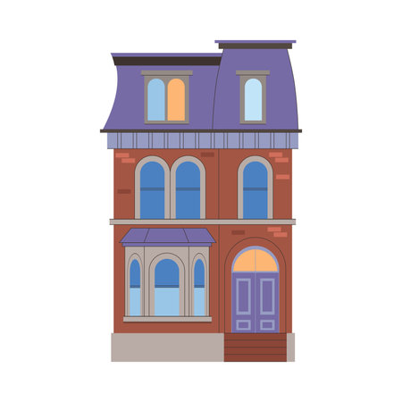 Residential House and Real Estate Building Facade and Front View Vector Illustrationのイラスト素材