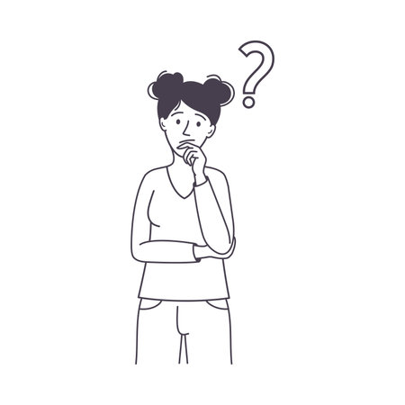 Question with Thoughtful Woman Scratching Head over Riddle Vector Illustrationのイラスト素材